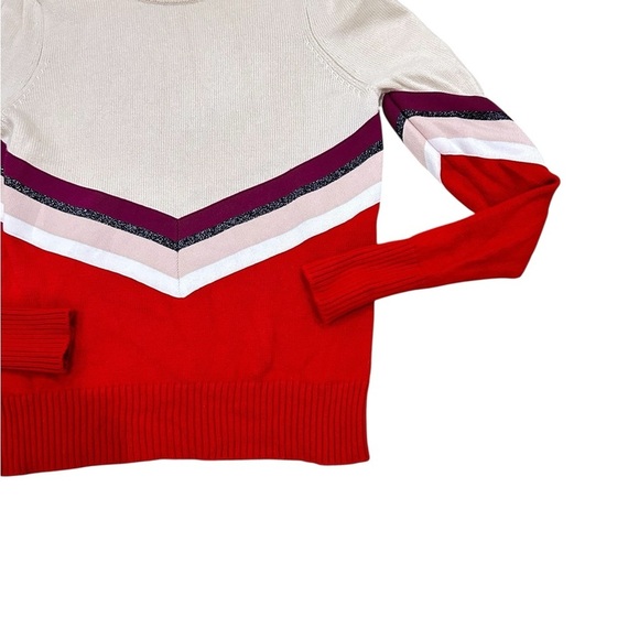 Maje Red & Cream Chevron 100% wool ski Sweater size small - Picture 9 of 9